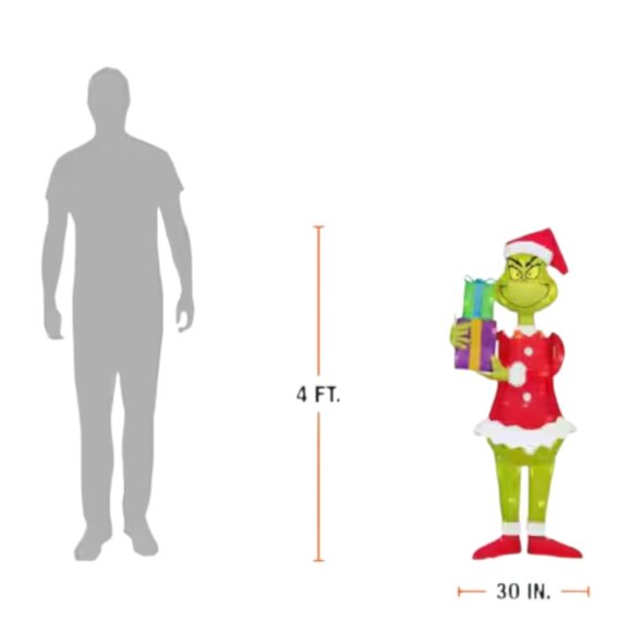 4 Ft The Grinch LED Tinsel Yard Sculpture How The Grinch Stole Christmas Decor - Picture 6 of 6